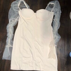 Elegant Cream Dress with Sheer Sleeves